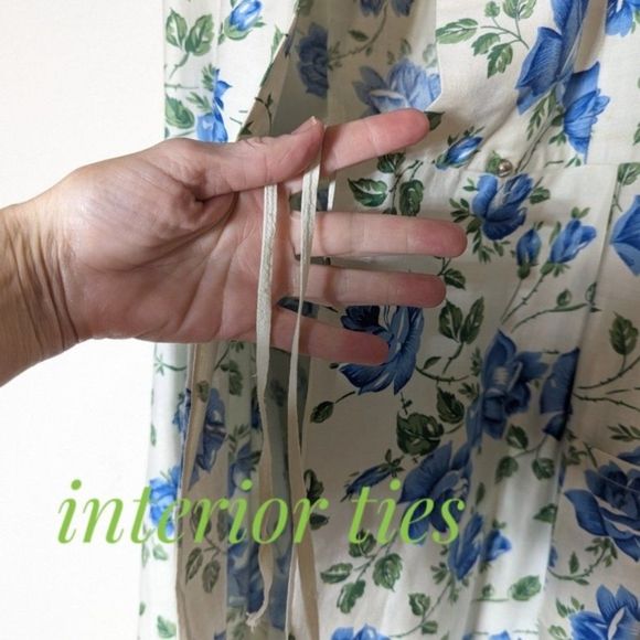 SOLD Vintage 50s Handmade Blue Floral Print Midi Maxi Wrap Dress Short Sleeve - Picture 12 of 16